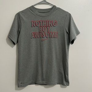 Nike Dri Fit Gray Black Red 'Nothing but Awesome' Short Sleeve Tee Youth Large